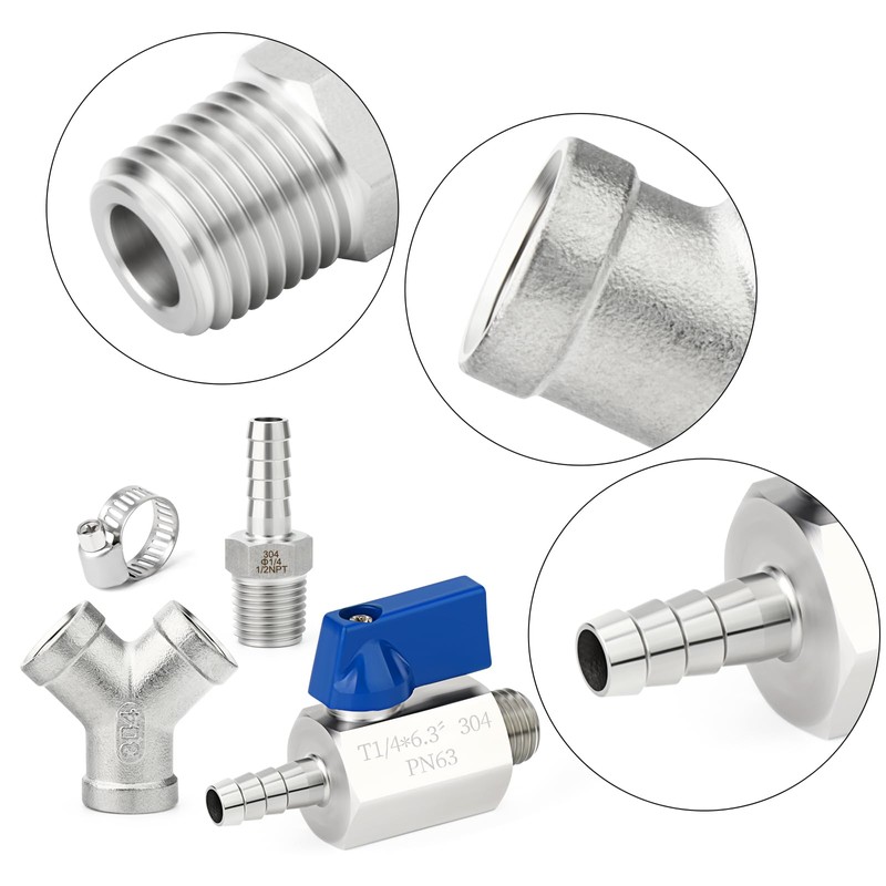 TAISHER 304 Stainless Steel 3 Way Shut Off Ball Valve，1/4"