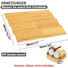 KitHero Spice Drawer Organzier,4 Tiers- 8Pcs Bamboo Spice Rack Tray Insert for Cabinet Drawer Countertop, Kitchen Seasoning Storage Drawer Organization,22" Wide x 15.8" Deep （Hold UP To 48 Jars