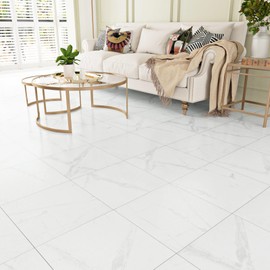 WESTICK Marble White Peel and Stick Floor Tile Waterproof Vinyl Tiles Peel and Stick Floor 12" x 12" Removable Stick on Floor Tiles for Bathroom Bedroom Kitchen Flooring Living Room Gym 5 PCS
