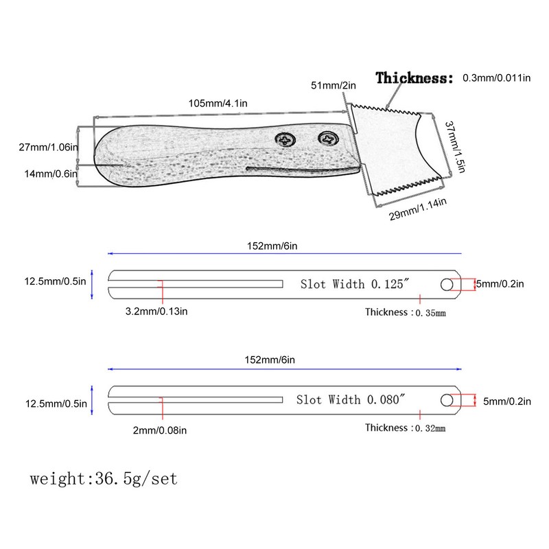 Fretboard Repair Tool Set Serrated Knife 0.8in 0.125in Fret Gauge