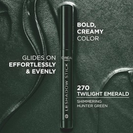 L'Oreal Paris Makeup Le Shadow Stick Eyeshadow, Blendable, Smudge-Resistant, Smokey Cream Eyeshadow, 270 Twilight Emerald