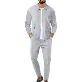 aromm Men's Tracksuit 2 Piece Set Outfit Full Zip Long Sleeve Casual Sport Jogging Athletic Sweatsuits Grey with Pockets, XL