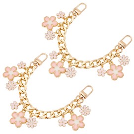 PH PandaHall 8.1 Inch Golden Wallet Extension with Flower Pendants, 2 Pieces, Short Bag Strap, Alloy Bag, Chain Strap, Handle Chain for Shoulder Bag