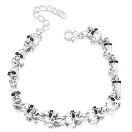 IXDEAXLY Punk Stainless Steel Skull Linked Chain Bracelet Skull Jewelry for Men and Women-Style A