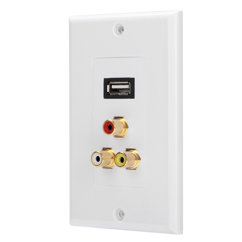 USB2.0 + 3 RCA Interfaces Multifunctional Wall Plate Panel for
