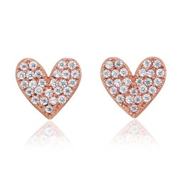 Diamond Treats Pave Heart Stud Earrings with Cubic Zirconia in 925 Sterling Silver, Sparkling Silver Heart Earrings for Girls and Women in Silver, Yellow Gold or Rose Gold, Sterling Silver