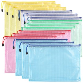 Pack of 15 A4 Document Bags with Zip, Waterproof Document Bag Zipper Bag for School, Office, Travel & Home (5 Colours)