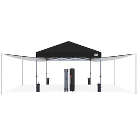 MASTERCANOPY Pop Up 10x10 Canopy Tent with Center Lock, 2 Shelters, 4 Poles, 230 Sq ft of Large Shade Space, for Camping, Picnics & Beach (10'x10',Black)