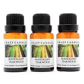 Crazy Candles Mahogany Teakwood (Made in USA) 3 Bottles 1/2 Fl Oz Each (15ml) Premium Grade Scented Fragrance Oil (Blend of Mahogany, Cedarwood and Oak, Lavender, Geranium)
