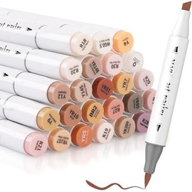 24+1 Colors Skin Color Alcohol Marker Set Dual Tip - Brush & Fine