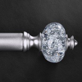 JRZOO Silver Curtain Rod for Windows 72 to 144 Inches, 1'' Heavy Duty Adjustable Modern Drapery Rods with Unique Crystal Finials, Luxury Decorative Curtain Rods, Size: 30-144''