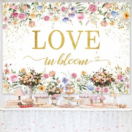 Sensfun Love in Bloom Bridal Shower Decorations Backdrop Wildflower Glitter Gold Dots Wedding Shower Background Spring Floral Bride to Be Bachelorette Engagement Party Banner Supplies 7x5ft