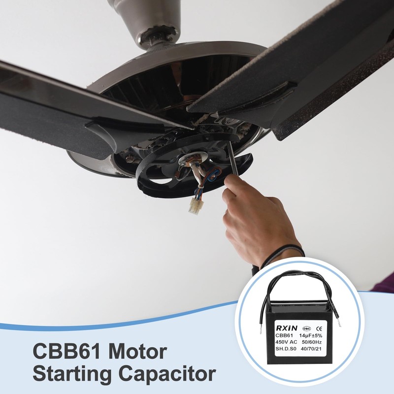 sourcing map CBB61 Capacitor, 14uF 450V 2-Wire Ceiling Fan Motor