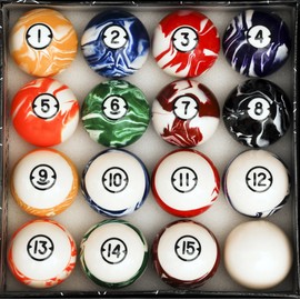 Iszy Billiards Pool Balls - 16 Piece Cue Ball Set for Pool Table and Display - 2 1/4 Inch, 6 Ounce Regulation Size Billiard Balls - Classic Marble Style