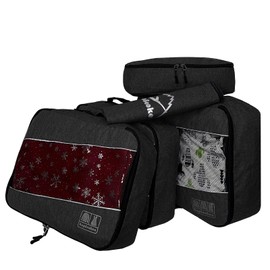 Hopsooken 5 Set Packing Cubes for Travel Large Suitcase Luggage Organizer Bags Travel Accessories Vacation 4 Cubes 1 Laundry Pouch Bag (Snow Black)