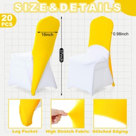 Mindsoft 20 Pcs Chair Cap Covers Spandex Chair Hood Sash Hat Bands Folding Stretch Elastic Cover for Wedding Holidays Banquet Party Celebration (Yellow)
