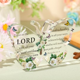 Barydat Acrylic Christian Gifts Bible Verses Religious Gifts for Women Men Inspirational Scripture Gifts Butterfly Prayer Room Decor Faith Keepsake Paperweights for Christmas Home (Trust Lord)