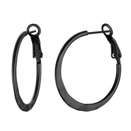 Richsteel Small Hoop Earrings for Sensitive Ears Women Simple Huggie Earings Stainless Steel Round Earring Black 30mm