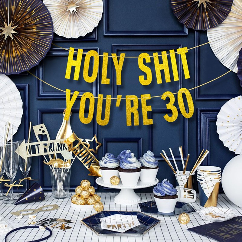 Memogizz Gold Funny Glitter Birthday Banner Holy , You're 10!