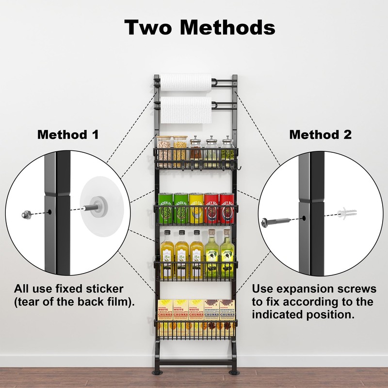 BUKFEN 6-Tier Slim Corner Shelf, Spice Rack Next to Fridge