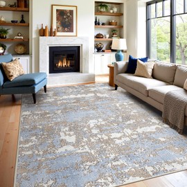 WITSHOCK 8x10 Area Rugs for Living Room: Washable Abstract Large Rug for Dining Room Bedroom Carpet Non Slip 8 by 10 Indoor Modern Nursery Home Office Blue Brown