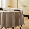 ZeeMart Contrast Linen Round Tablecloth 52 Inch Brown, Farmhouse Style