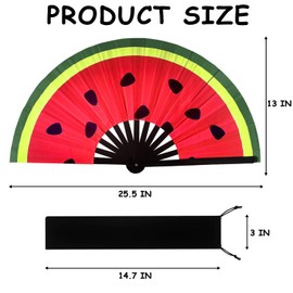 Prario UV Glow Clack Handheld Fan with Fan Bag, Large Folding Hand Rave Fan, for Music Festivals, Carnival, Rainbow Outfits, Disco & Glow Party Decorations