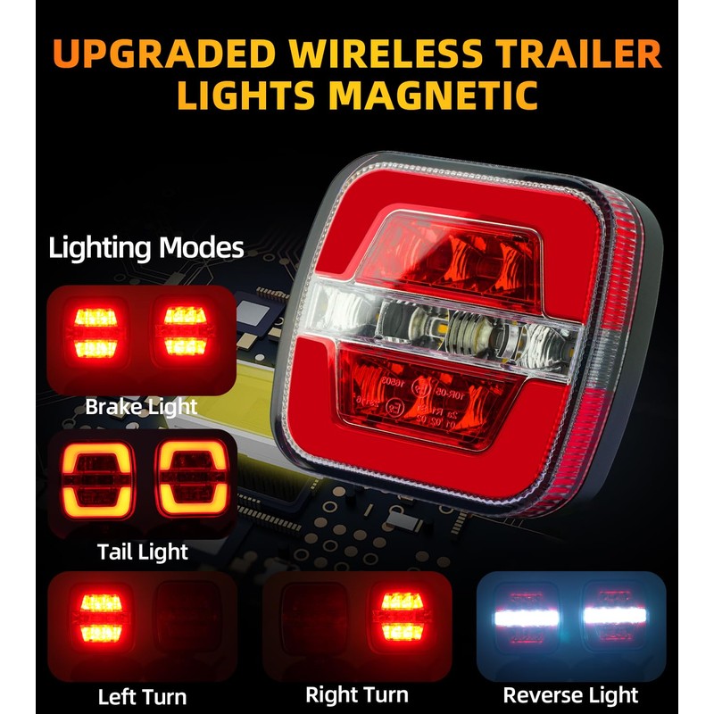 Upgraded Wireless Trailer Lights Magnetic, Rechargeable Tow Light Kit with