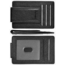 kinzd Money Clip Minimalist Wallet For Mens Strong Magnet Money Clips Black Crossgrain Leather Rfid Blocking Security Credit Card Holder Slim Front Pocket Wallet