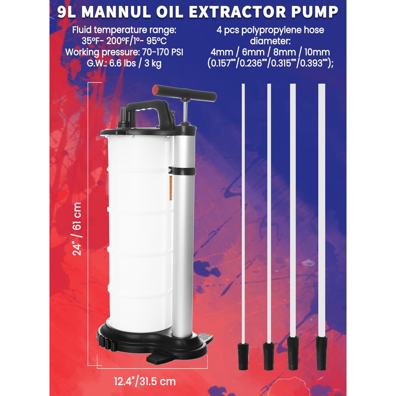 Punmew Oil Extractor Pump 9L Manual Oil Changer Vacuum Fluid
