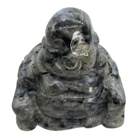 Fekuar Black Labradorite Happy Buddha Statue, Hand Carved Maitreya Laughing Buddha Figurine Sculpture Pocket Healing Crystal 1.5"(40mm)