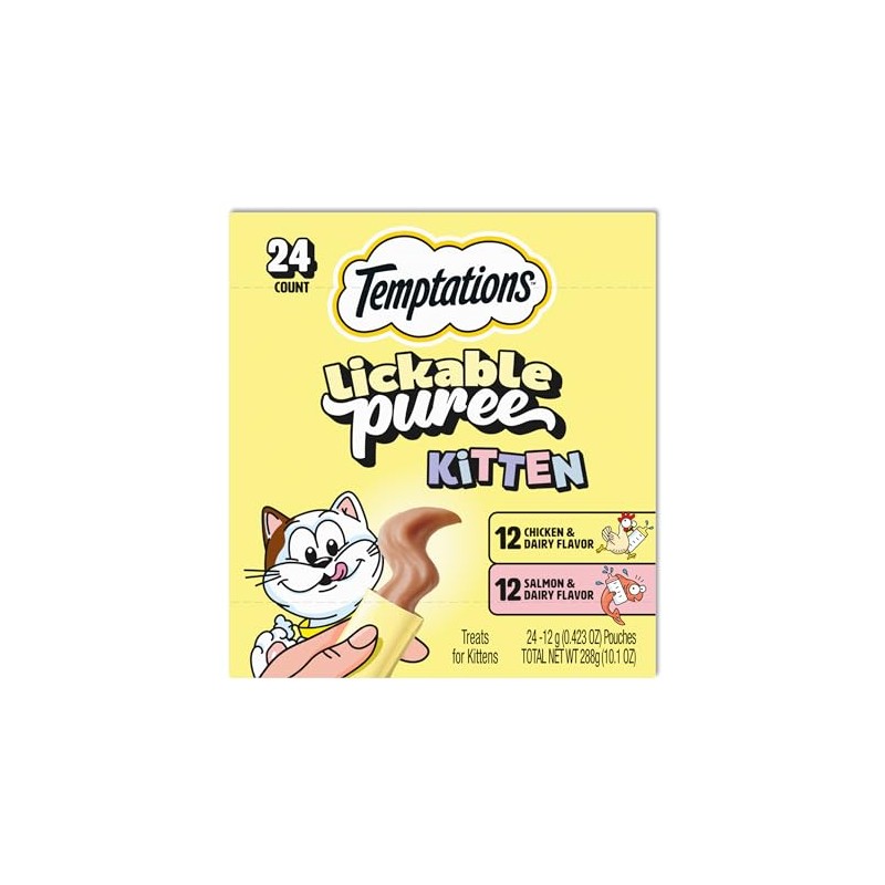 Temptations Puree Kitten Treats Lickable, Chicken and Salmon Variety Pack,