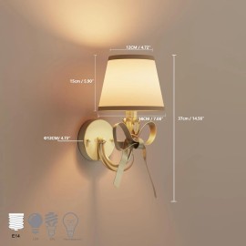 Gold Brass Sconces Wall Decor Set of 2, Bow Wall Scones Set of Two with Fabric S