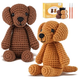 MOREJMTT Crochet Kit for Beginners, Learn to Crochet, Include Easy Knitting Soft Yarn, Step-by-Step Video Tutorial, Hook, Holiday Birthday Gift for Adults and Kids(2 Pack Golden Retriever)