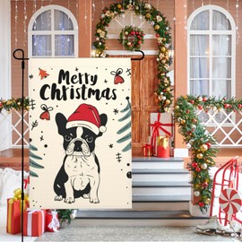 Christmas Garden Flag French Bulldog Double Sided Vertical Seasonal Winter Outdoor Yard Lawn Decorations 12.5 x 18 Inch