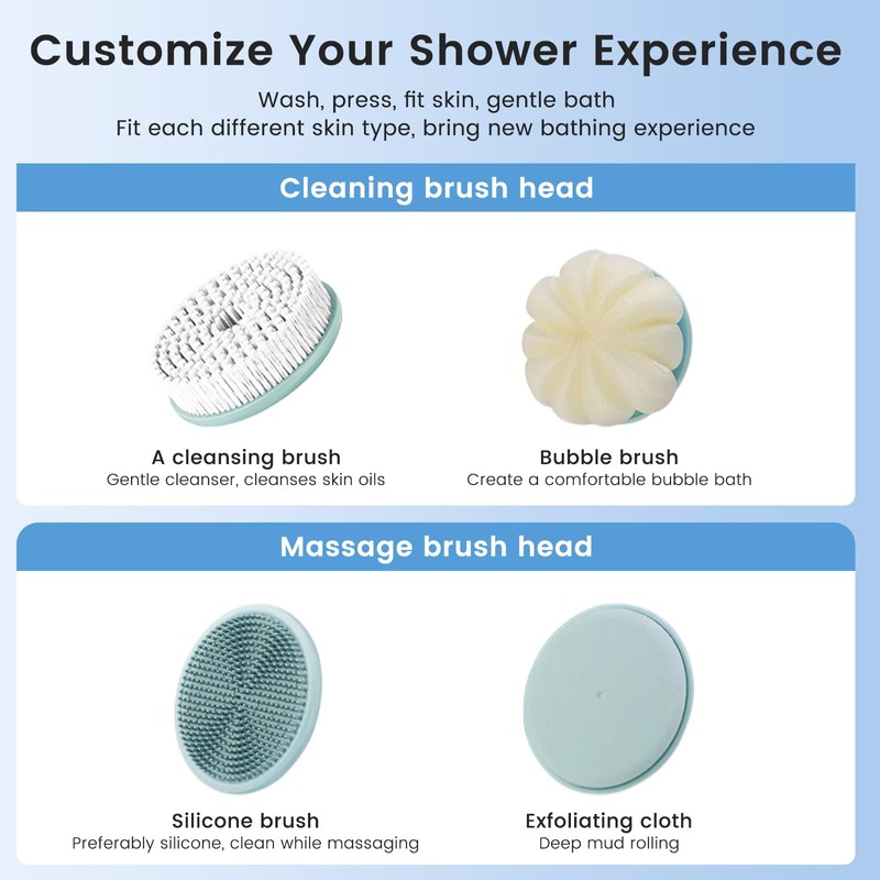 Electric Back Scrubber for Shower - Waterproof Rechargeable Exfoliating Brush