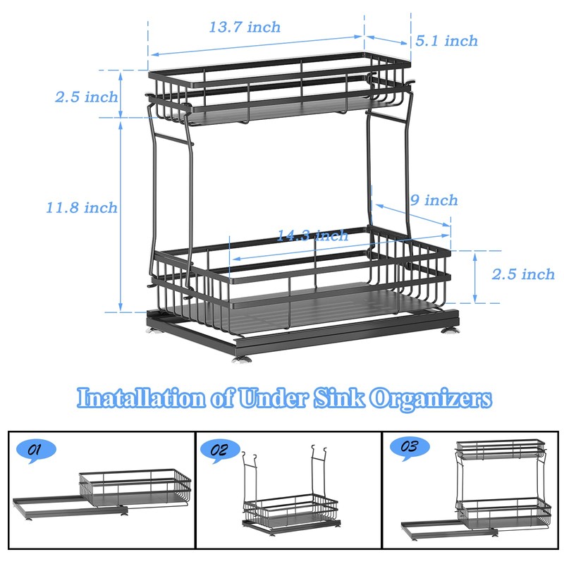 Zufudo 2 Pack Under Sink Organizers and Storage, 2 Tier