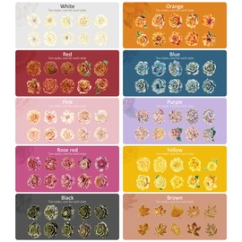 100 PCS Large Size Flowers Sticker with Gold Holographic Outlines for Journaling Supplies, Watercolor Floral Sticker for Scrapbooking, Aesthetic Room Decor Junk Journal Bullet Journals Collage