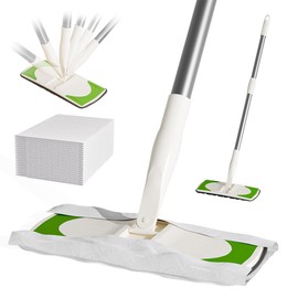 Purifine Sweeper 2-in-1 Dry + Wet Cleaning Tool,Professional Floor Mopping and Sweeping Kit Includes 1 Sweeper,40 Dry Sweeping Cloths,6 Wet Mopping Cloths