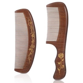 Giantree 2 Pcs Wooden Hair Comb, Sandalwood Scent Natural Hair Detangler Wide Tooth Wood Comb Anti-Static for Women Men Curly Fine Straight Wet Dry Hair