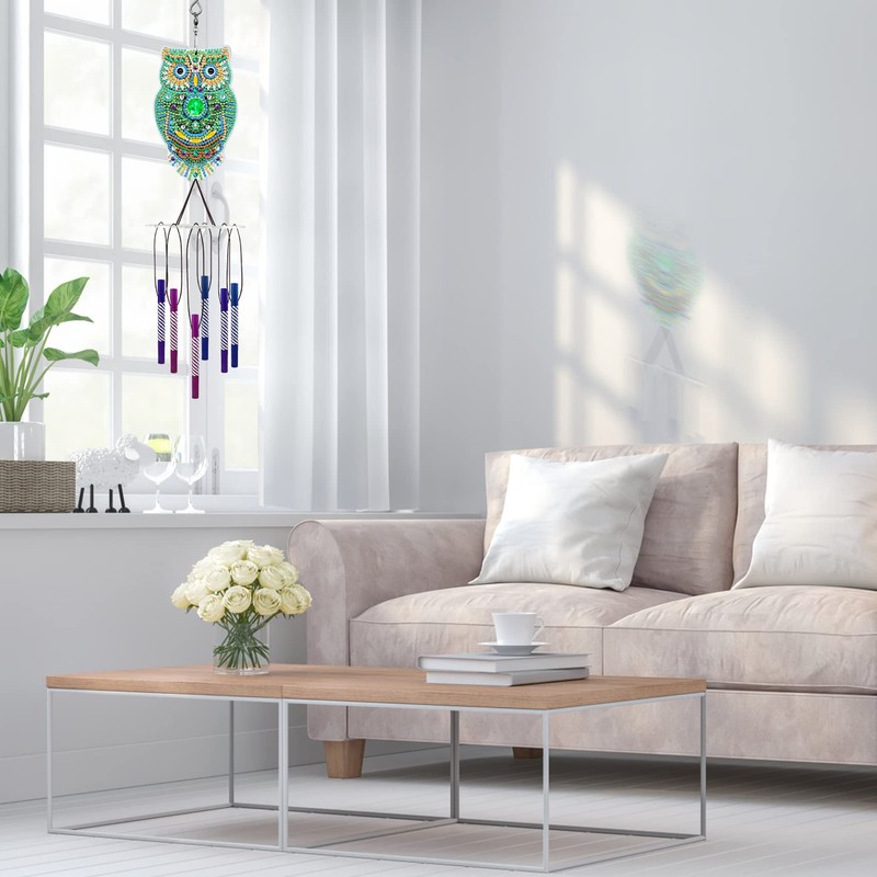 Reofrey Owl 5d Diamond Art Painting Wind Chimes Kits, Hanging