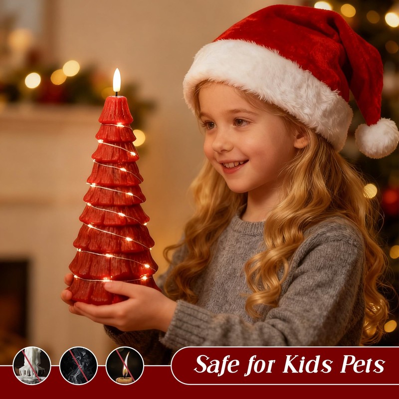 Christmas Tree Candles with Remote, Red Christmas Flameless Candles with