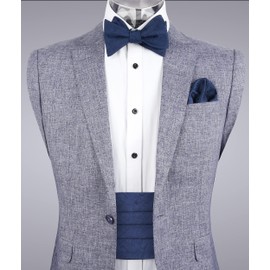 Alizeal Mens Classic Paisley Self-tied Adjustable Bow Tie, Cummerbund and Pocket Square Set, Navy