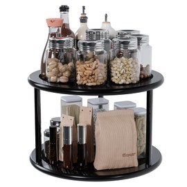 Exabang Turntable 2 Tier Spice Rack, Diameter 25 cm, Spice Kitchen Cabinet Organiser, Spice Jars, Organiser, Spice Rack, Spice Racks for Kitchens, Cupboard, Pantry, Worktop (Black)