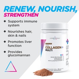 Livingood Daily Collagen Powder for Women & Men, Grass Fed Hydrolyzed Collagen Peptides, Protein & Multivitamins for Healthy Hair, Skin & Nails, Keto & Paleo, Gluten Free, Chocolate, 30 Servings