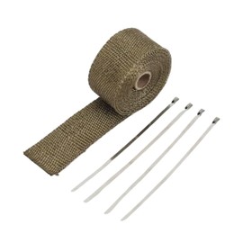 Rollo Cinta Térmica Escape Universal para Motocicleta y Auto – Fibra de Basalto de Alta Resistencia al Calor con Lazos Inoxidables | Aislante Protector Decorativo (Titanio, 5m x 5cm)