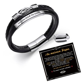 SUNSH Men's Leather Bracelet, Gift for Boyfriend/Husband/Father/Man, Birthday Gift, Valentine's Day, Father's Day, Infinity Knot Engraving Bracelet, Stainless Steel, Bead