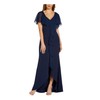Adrianna Papell Stretch Crepe and Chiffon Flutter Sleeve Cascade Gown
