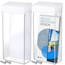 Remerry Acrylic Outdoor Brochure Holder 4 x 9 Inch Waterproof Wall Mount Literature Box with White Lid Clear Pamphlet Holder for Pamphlet Map Menu Display (4 Pieces)