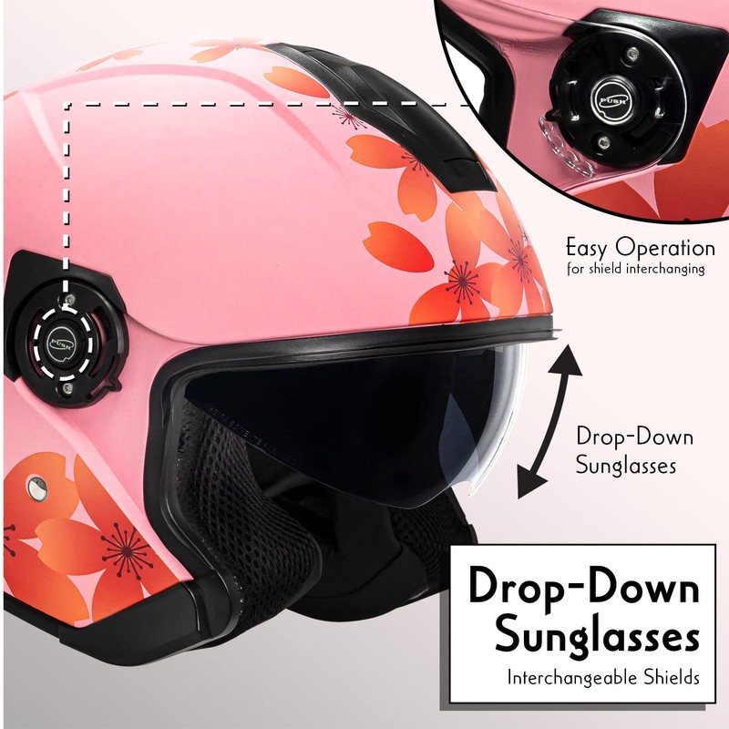 VCAN V88 3/4 Open Face Motorcycle Scooter Helmet ECE &